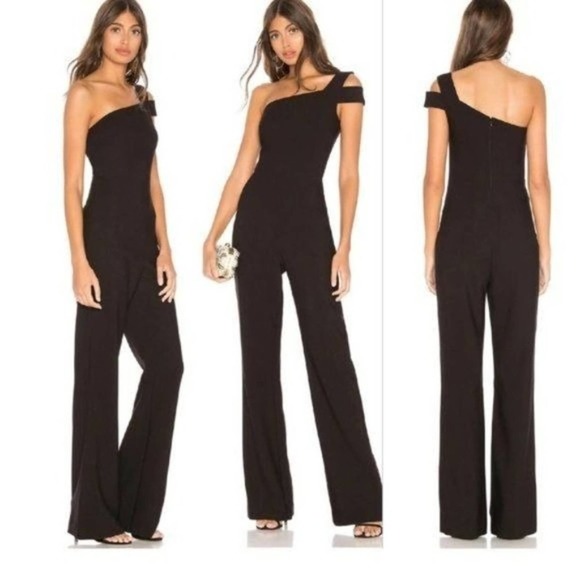 LIKELY Maxson Black One Shoulder Cutout Flared Leg Jumpsuit NWOT Sz. 00